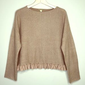 Gianni Bini Tan Boat Neck Ruffle Sweater Medium